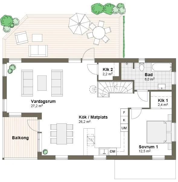 Planlösning T övre plan spegelvänd Hällsnäs