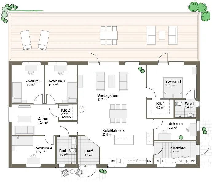 Planlösning 2M spegelvänd Villa Holmen