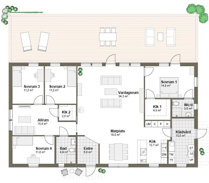 Planlösning 3T spegelvänd Villa Holmen