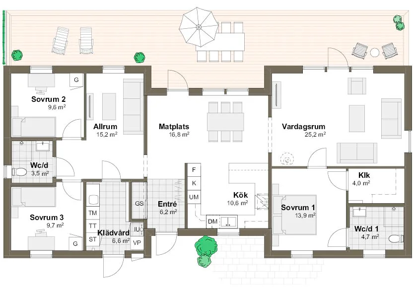 Planlösning M/T spegelvänd Villa Lindholmen