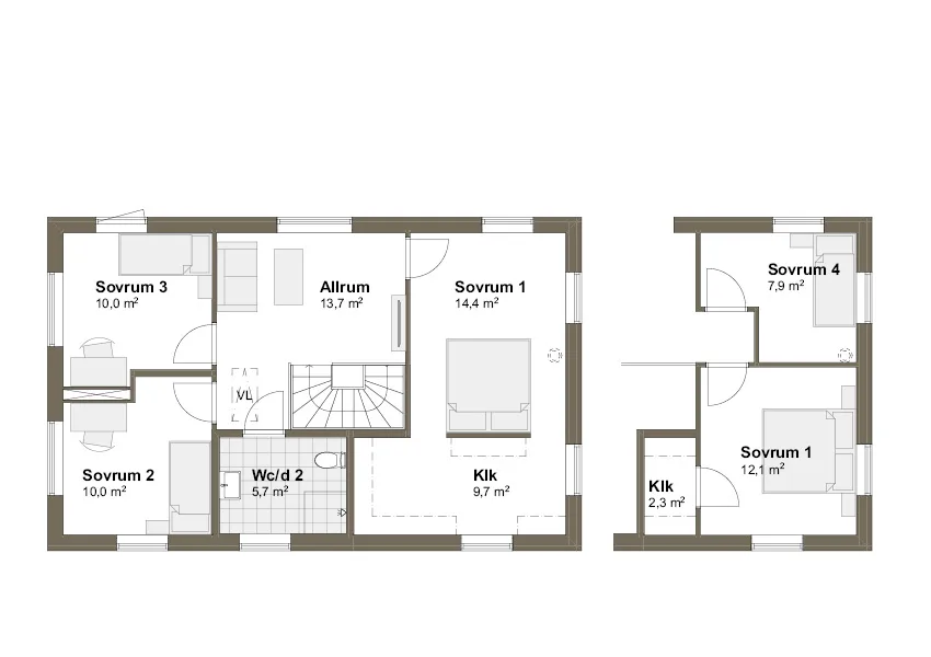 Planlösning Villa Malö M Övre plan