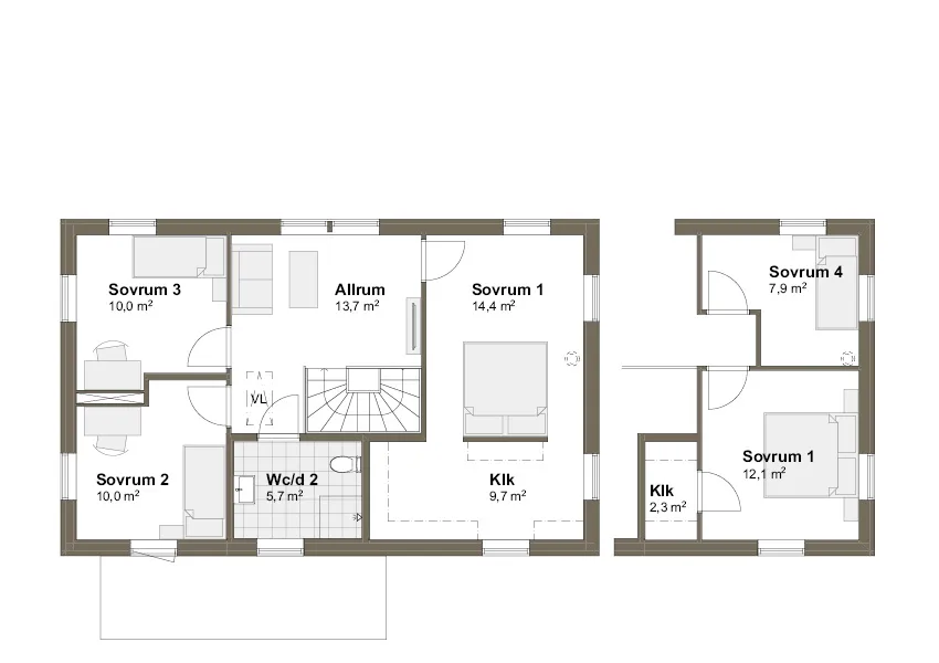 Planlösning Villa Malö T övre plan