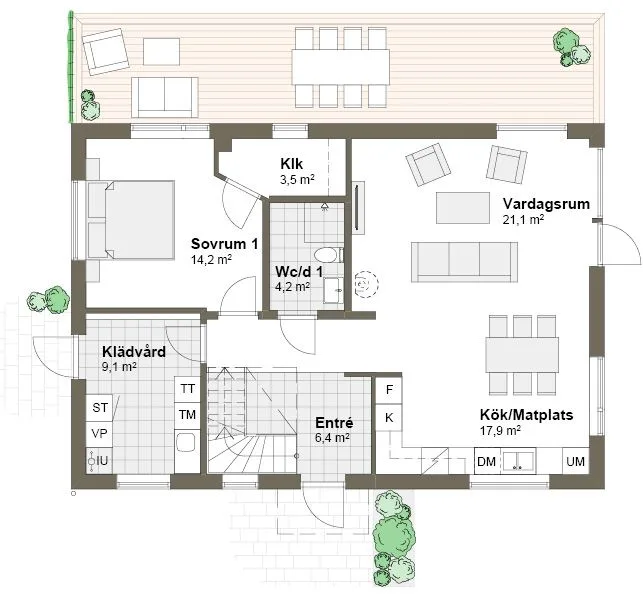 Planlösning spegelvänd villa Nääs