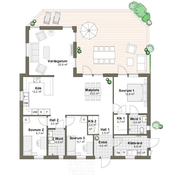 Planlösning Villa Ölmanäs 1T spegelvänt