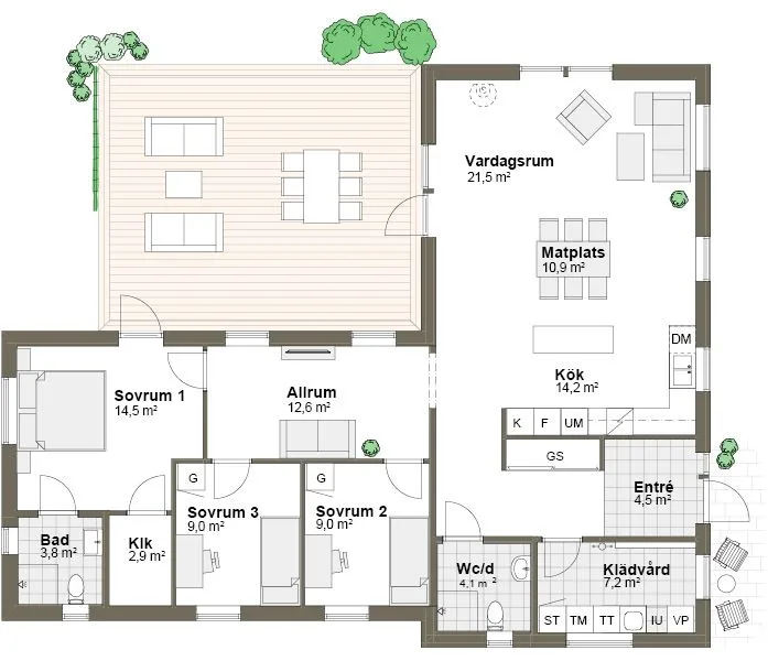 Planlösning M1 spegelvänd Villa Ramsvik
