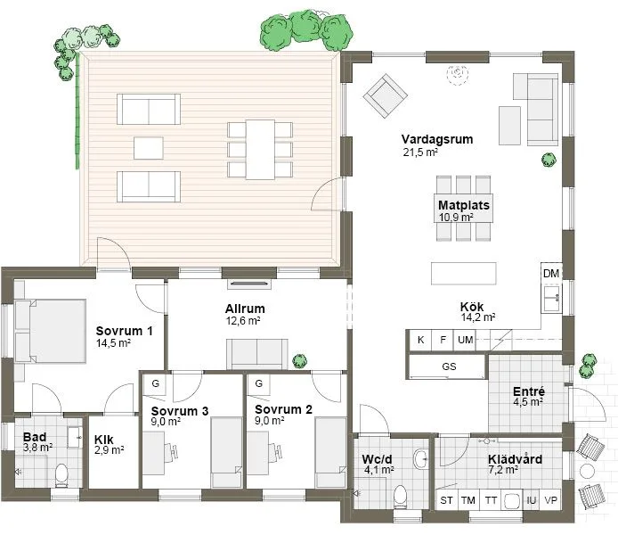 Planlösning K1 spegelvänd Villa Ramsvik