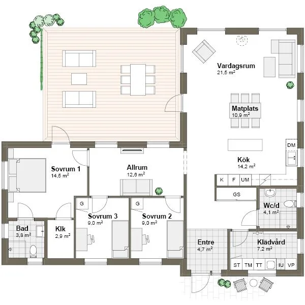 Planlösning K2 spegelvänd Villa Ramsvik