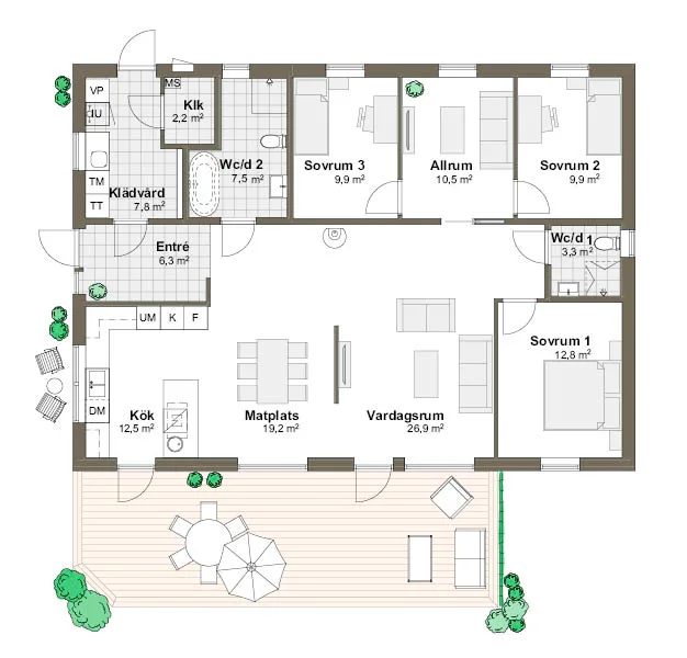 Planlösning M spegelvänd Villa Solviken