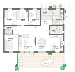 Planlösning 2K Villa Solviken