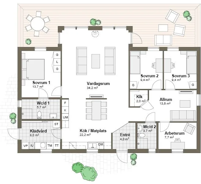 Planlösning T/K spegelvänd Villa Stenskär