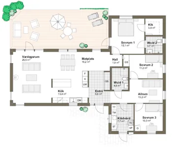 Planlösning M/T 140,3m2 Villa Strandlyckan