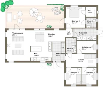 Planlösning M/T 152m2 Villa Strandlyckan