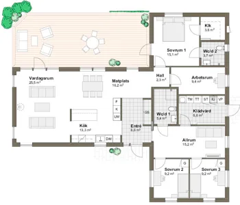 Planlösning M/T 152 alt 2 Villa Strandlyckan