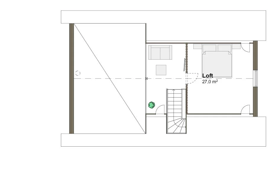 Planlösning T loft Villa Strandö