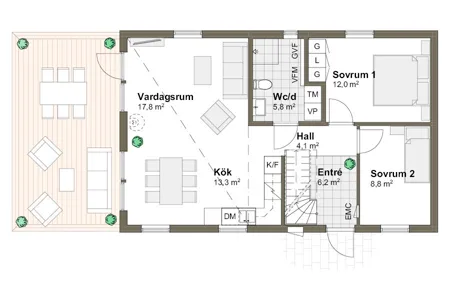 Planlösning T Villa Strandö