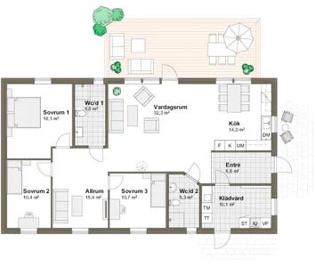 Planlösning Villa Udden 2K