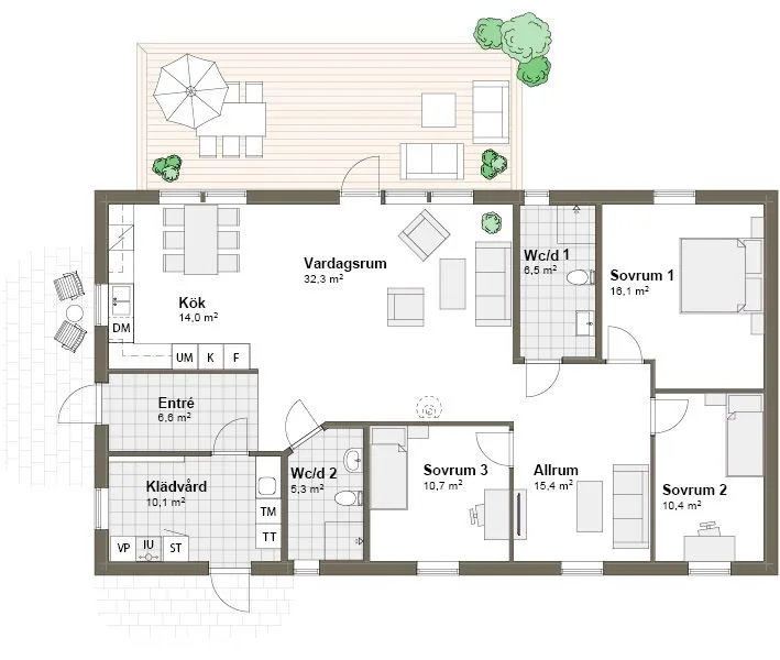 Planlösning Villa Udden 2K spegelvänt