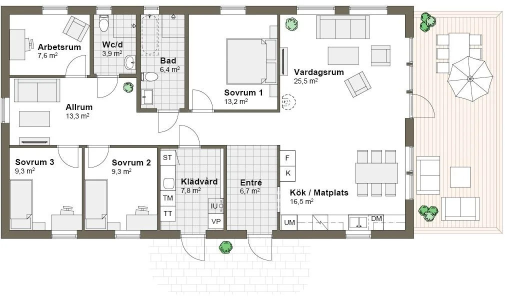 Planlösning Villa Udden T spegelvänt