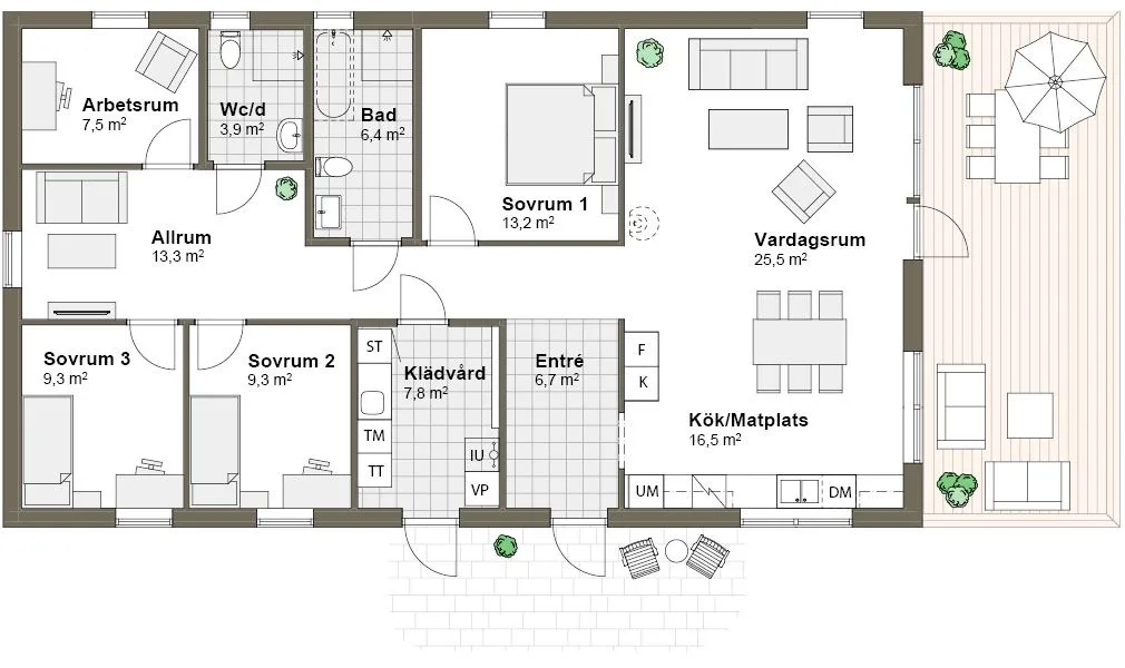 Planlösning Villa Udden M spegelvänt