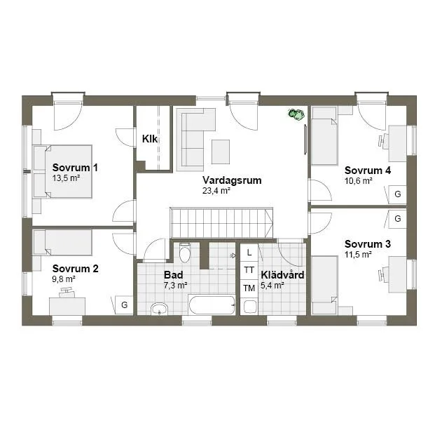 Planlösning övre plan V00012