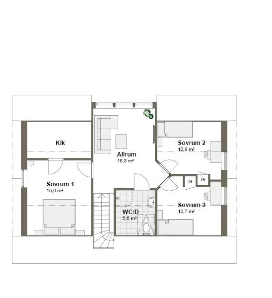 Planlösning övre plan V00014