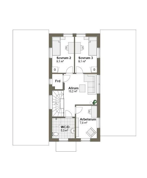 Planlösning övre plan V00016