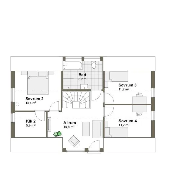 Planlösning Villa Vindö övreplan