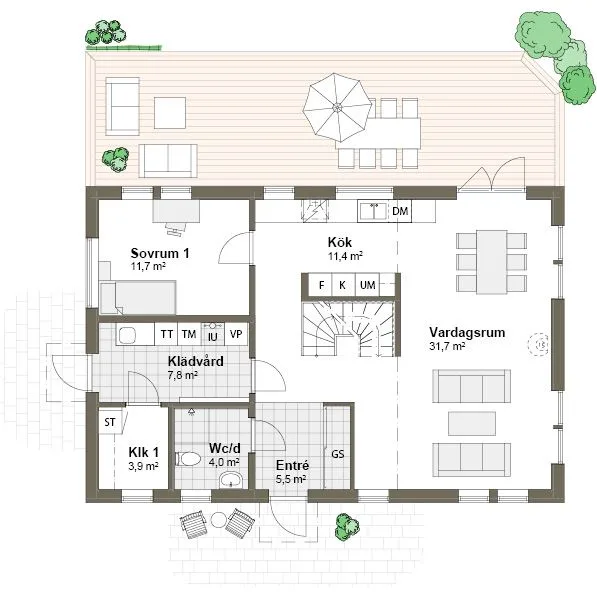 Planlösning Villa Vindö spegelvänt