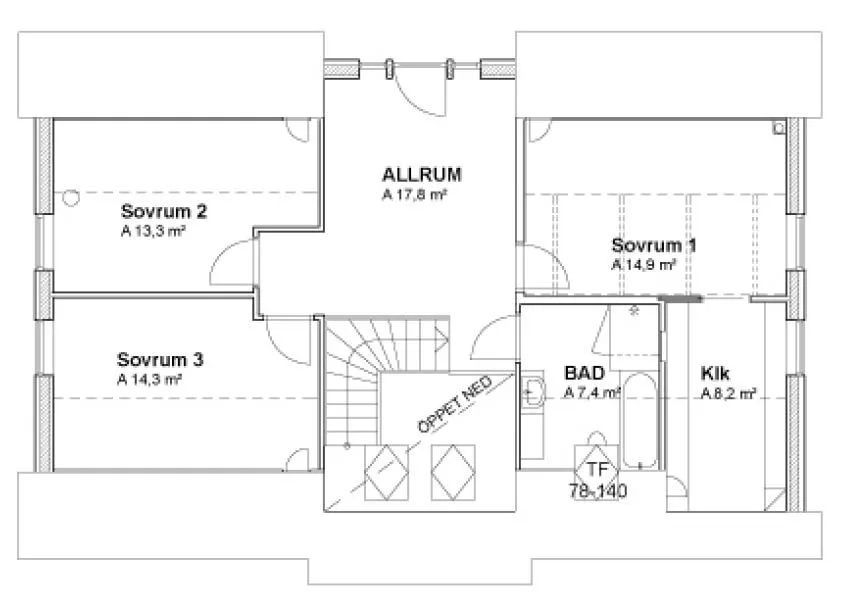 Planlösning övre plan V13041