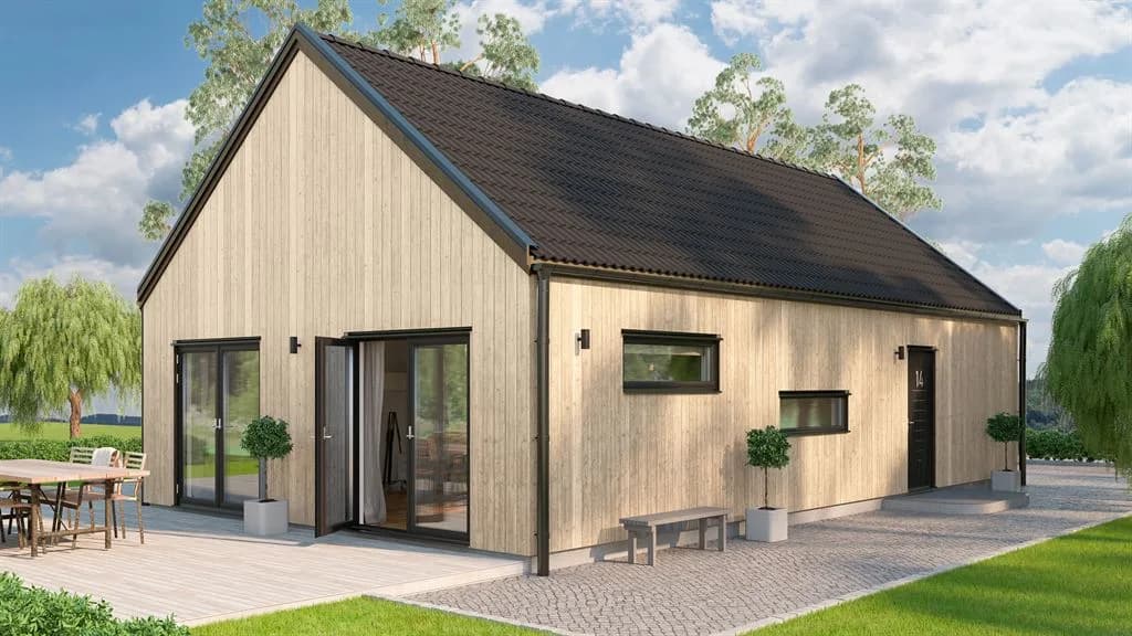 Visualisering av kundanpassat lösvirkeshus i morden stil