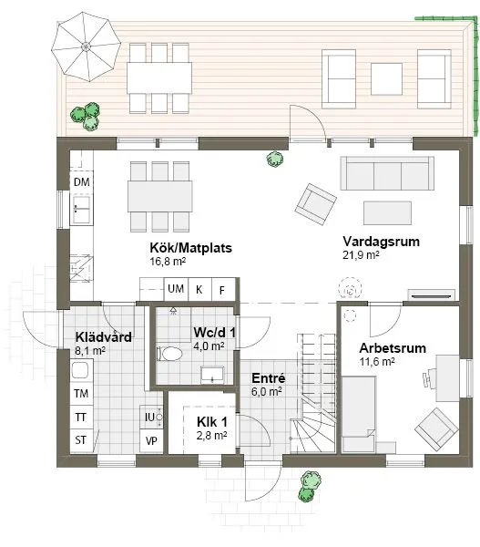 Planlösning Villa Viken K spegelvänt