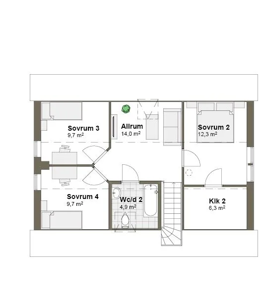 Planlösning Villa Viken M övreplan spegelvänt