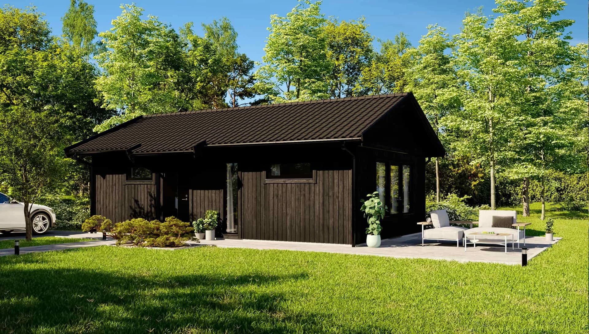 litet svart fritidshus