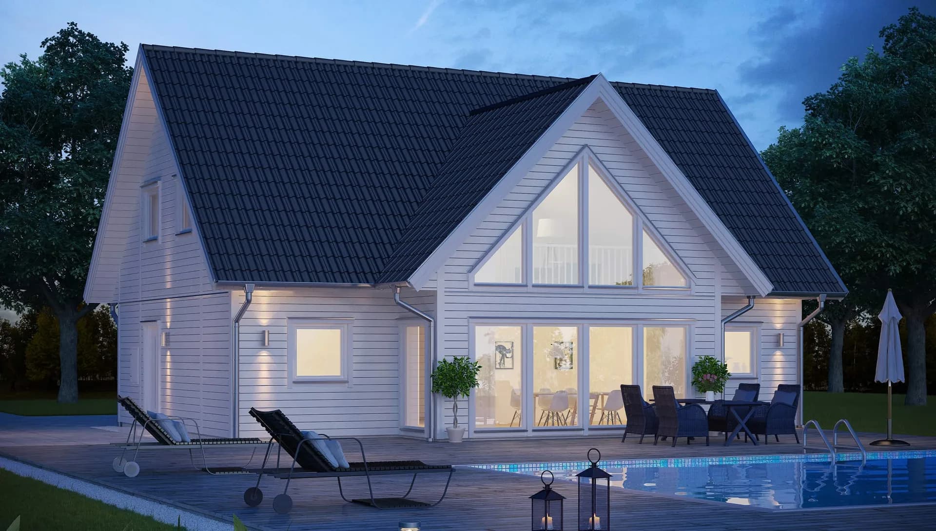 stort 1,5-planshus spetsfönster