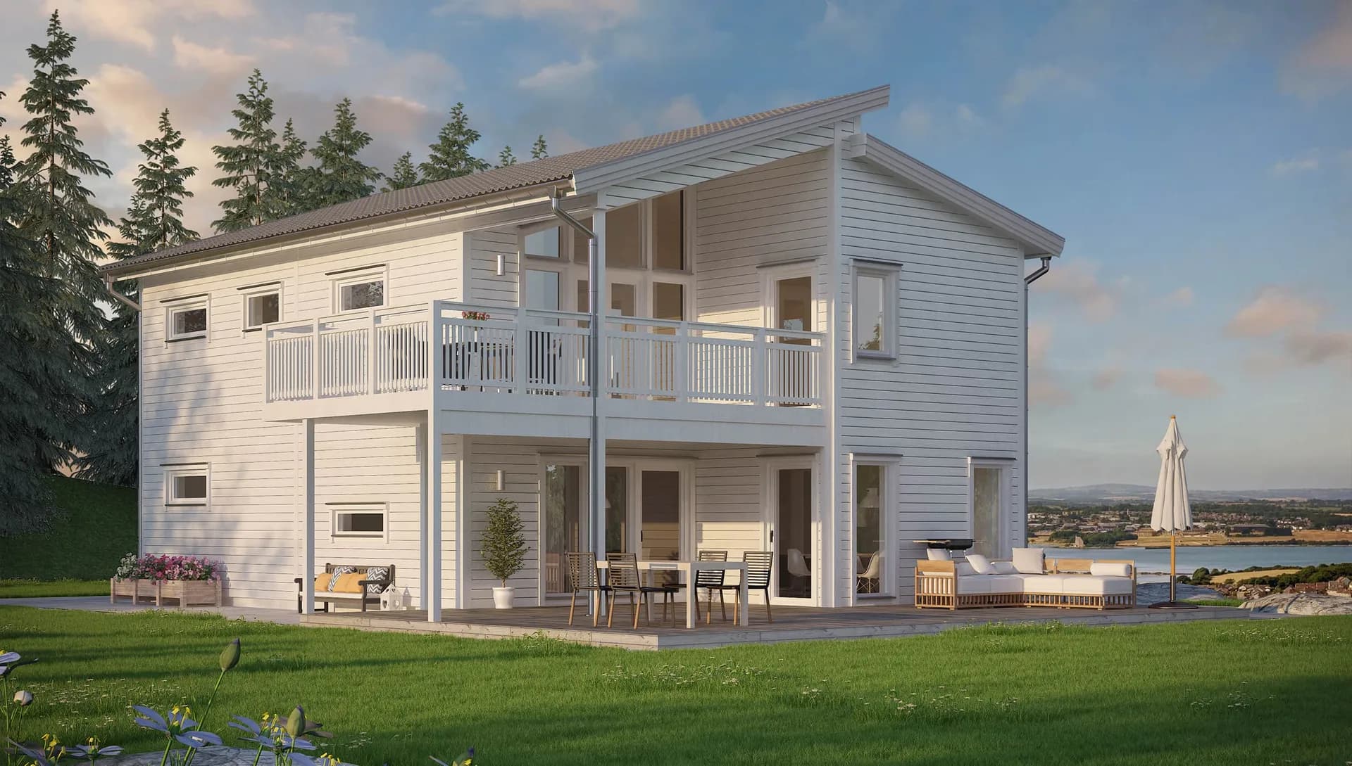 Stort tvåplanshus med balkong