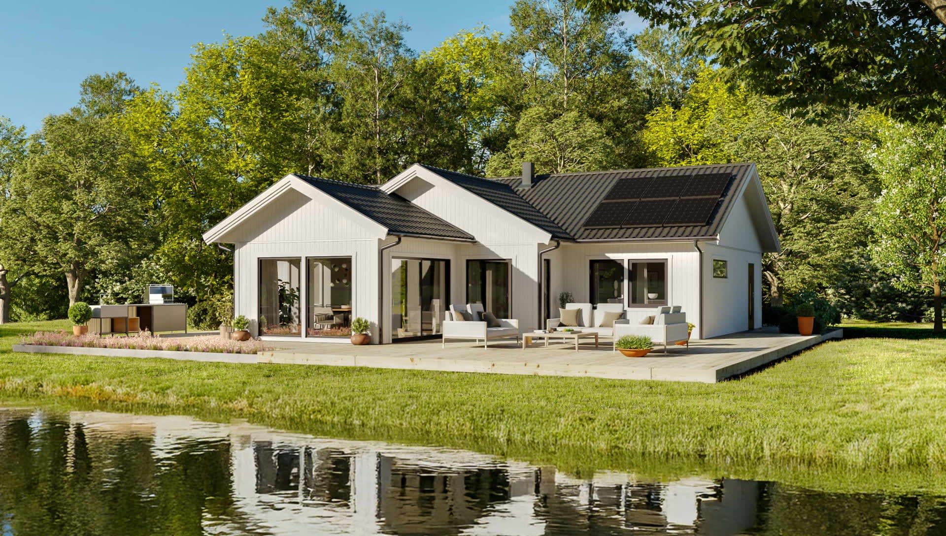 Fasadbild på Trubaduren 128 vid sjö