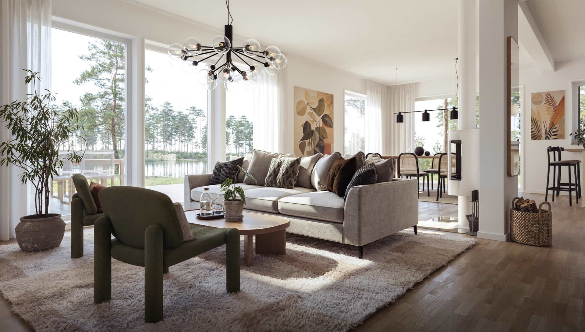 Interiörbild ifrån Ladhusmodellen Trubaduren 148L