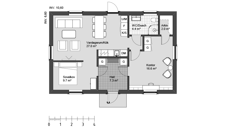 Gästhus 6,6 x 10,6 planritning