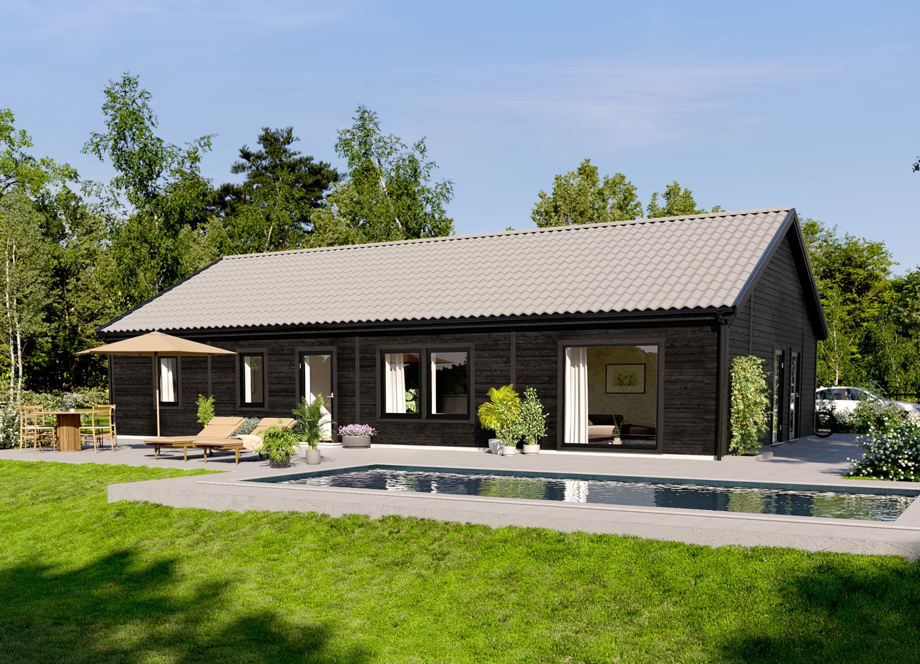 Bild på 1-planshuset Karisma 131 svart kulör