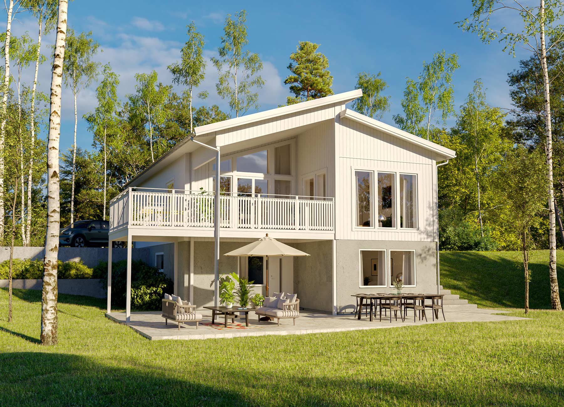 Bild på sluttningshuset Prisma 156 från Borohus