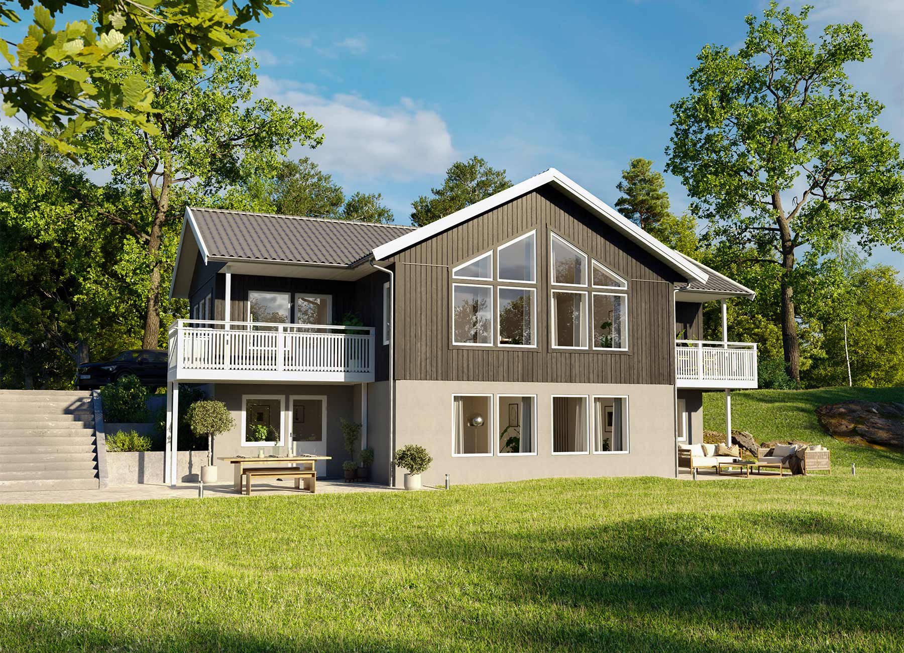 Bild på sluttningshuset Prisma 187 från Borohus