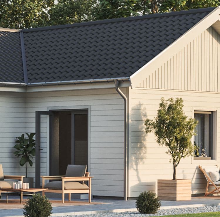 Klassiskt sadeltak med tegelpannor