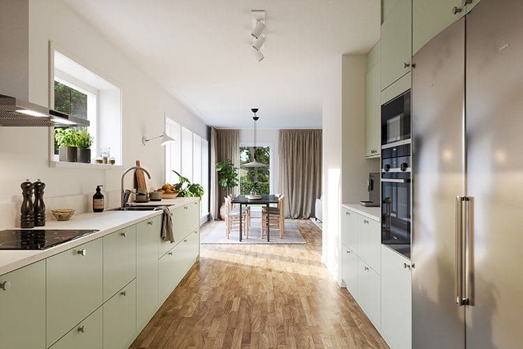 Som tillval kan du välja annan kulör på ditt kök. I detta köket har vi valt Lindblomsgrön.