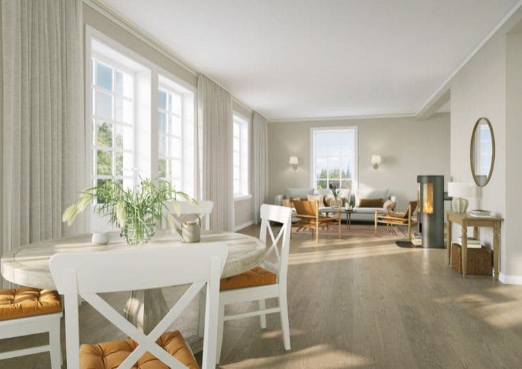 På entréplan har huset 2,7 m i tak vilket förstärker dess karaktär ytterligare