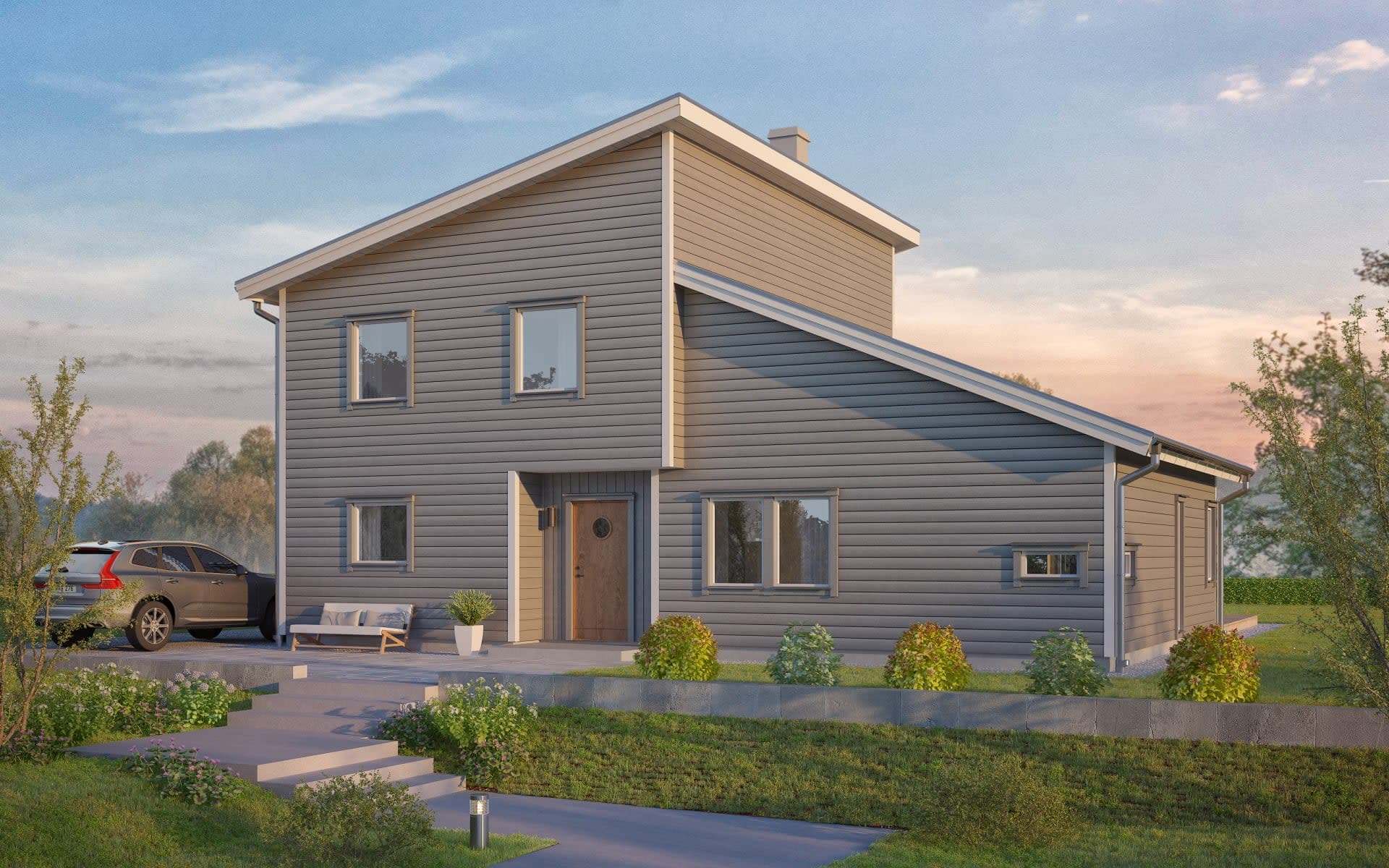 Villa Lönås framsida tvåplanshus i funkisstil