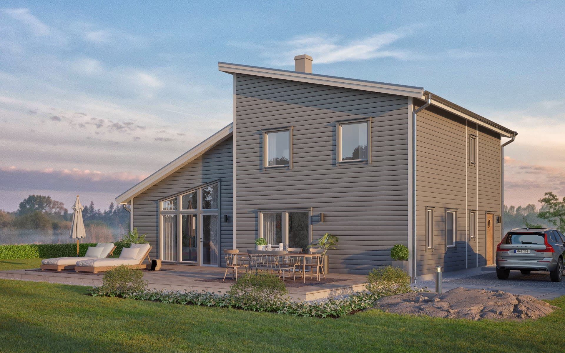 Villa Lönås baksida tvåplanshus i funkisstil