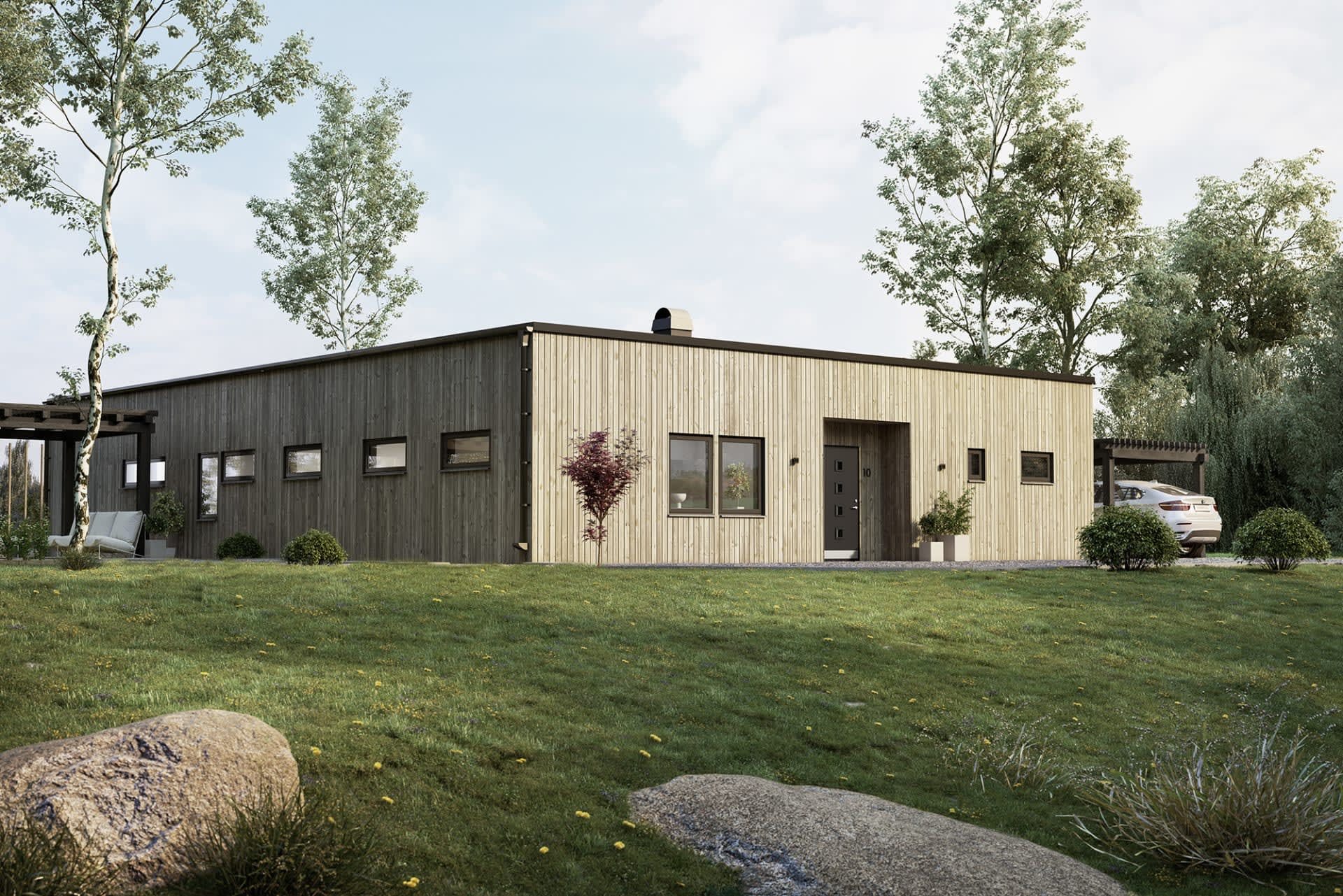 villa Höllviken enplanshus med åstak, sarg och i vinkel