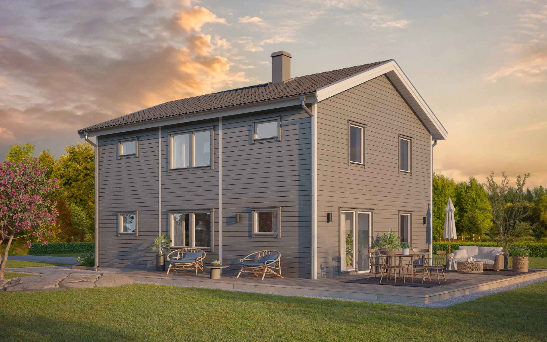 villa hjärtlanda tvåplanshus med träpanel och sadeltak