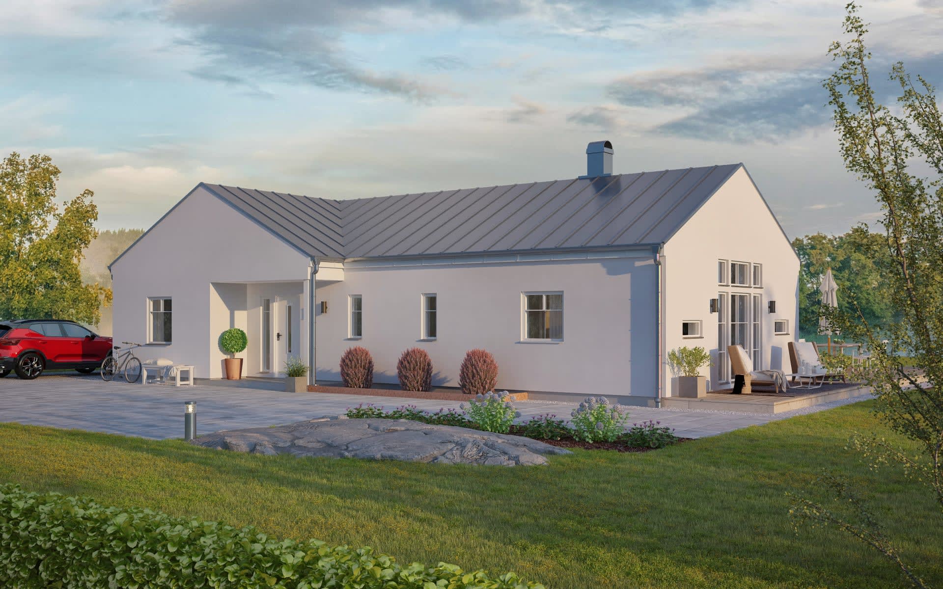 villa dalsheda gotlandsstil med putsadfasad och sadeltak