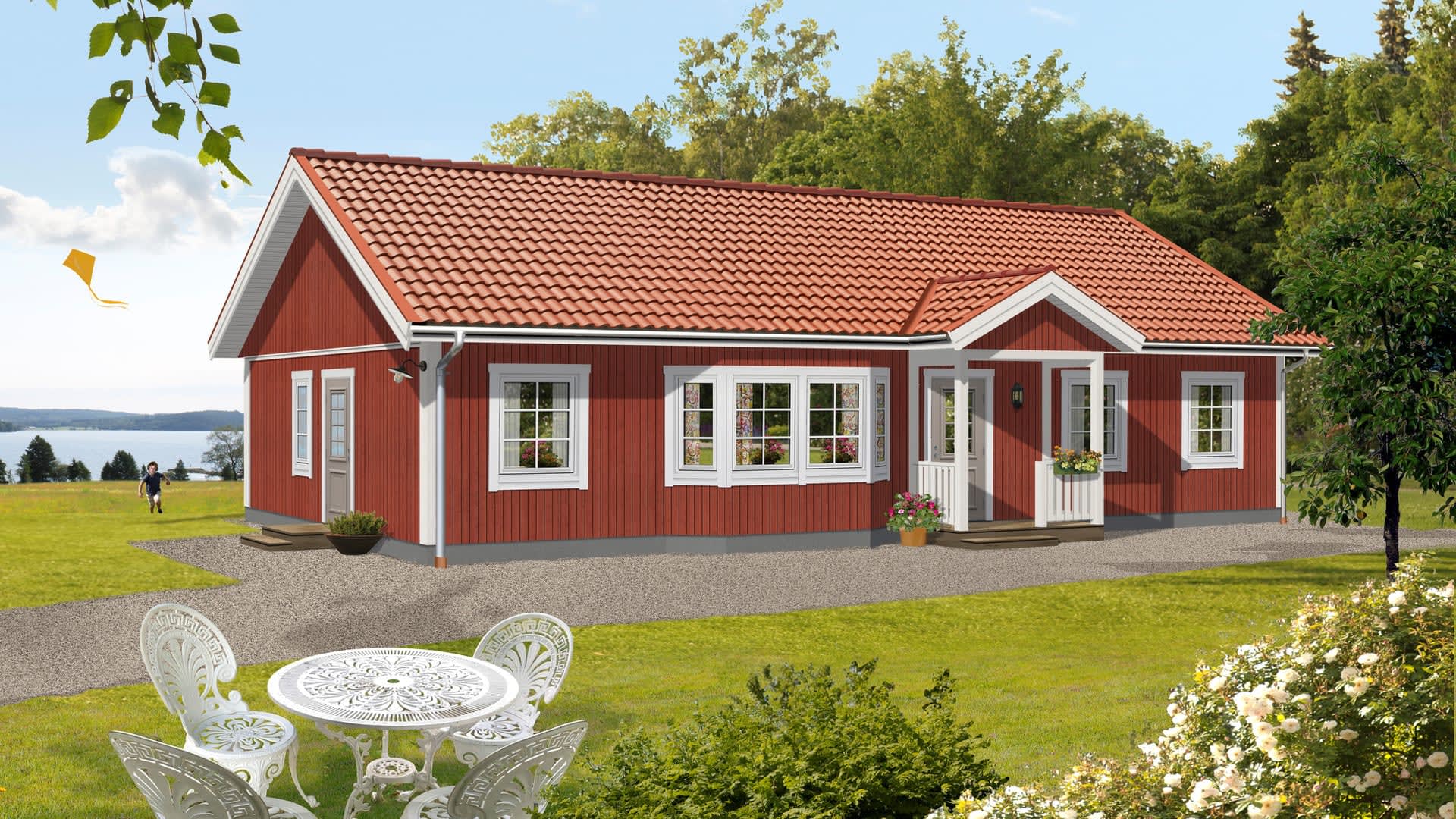 Enplanshus Tärnan 118 m2, faluröd fasad.